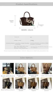 Detailed dimension guide and color options for the PU leather bucket handbag with tassel