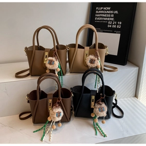 Litchi pattern bucket bags in four colors with gold buckles and alpaca charms