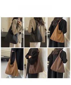 Detailed views of a large hobo tote bag in litchi grain leather from multiple angles