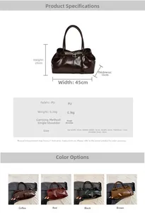 Specifiche delle dimensioni e quattro colori classici della borsa tote retrò in pelle PU