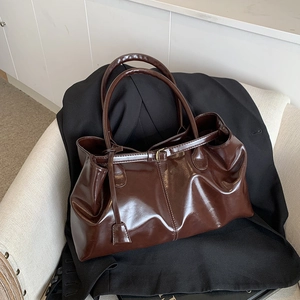 Borsa Tote In Pelle PU Lucida Grande Capacità Borsa A Spalla Sottobraccio Stile Vintage Retrò Donna Elegante Casual Pendolare