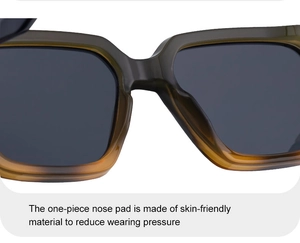 Détail de lunettes de soleil carrées montrant les plaquettes de nez et le matériau doux