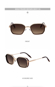Detail of square gold metal sunglasses with brown gray gradient lenses, model C6