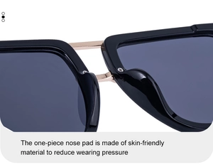 Detail of integrated skin-friendly nose pads on black polarized sunglasses for men