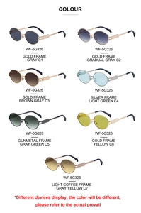 Detailed color options catalog for vintage oval metal sunglasses with various lens shades