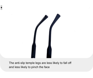 Detailed close-up of ergonomic non-slip temples on black polarized men's sunglasses