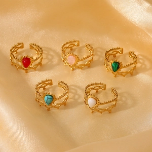 French vintage 18k gold plated stainless steel rings with colorful turquoise stones