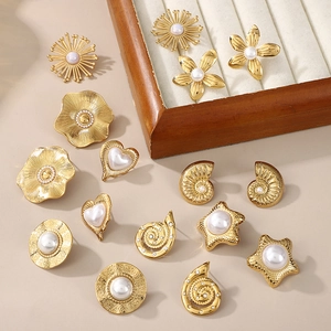18k gold plated stainless steel earrings with pearls in heart and star designs