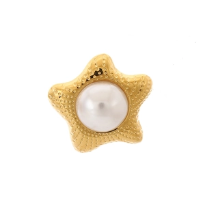 18k gold plated stainless steel starfish earring with a large centered pearl inlay