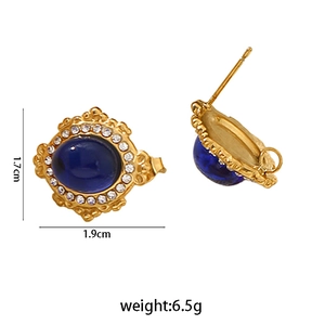 Détails de boucles d'oreilles vintage en or 18K avec pierres ovales bleues et cristaux