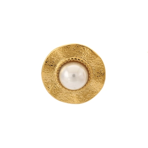 Boucles d'oreilles vintage en or 18k avec texture martelée et perle centrale