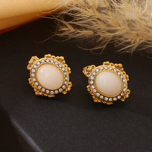 Boucles d'oreilles vintage en acier inoxydable doré 18 carats avec pierre et cristaux