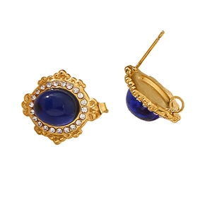 Boucles d'oreilles vintage en acier avec pierre bleue et cristaux plaqué or 18 carats