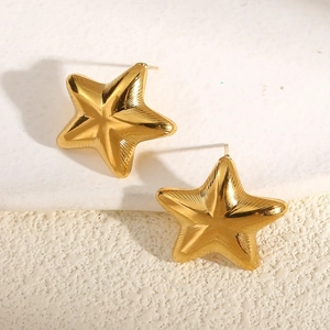 Modern 18k gold plated stainless steel star stud earrings with brushed texture