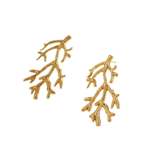Elegant 18k gold plated stainless steel earrings featuring a textured coral branch design