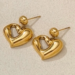 Orecchini a cuore cavo in oro lucido con design sferico minimalista in acciaio inossidabile