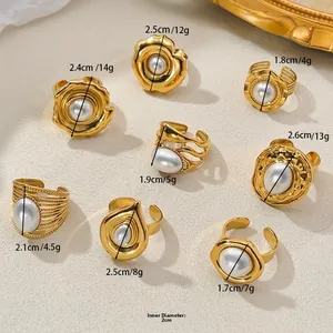 Detailed size chart for irregular gold pearl rings featuring inner diameter and weights