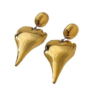 Golden irregular stainless steel stud earrings with a glossy fluid lava design for women