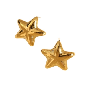 Boucles d'oreilles étoiles en acier inoxydable plaqué or 18K avec design 3D bombé
