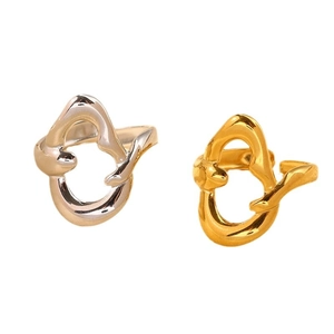 Minimalist irregular titanium steel open rings with twisted wave design in gold and silver