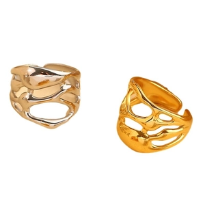 Irregular fluid style adjustable open rings in gold and silver finish for women