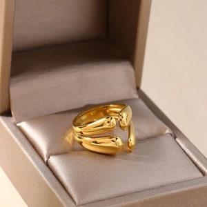 Bague Ouverte Goutte D'eau Minimaliste Acier Inoxydable Géométrique Serpent Vague Bijoux Réglables Pour Femmes Hommes