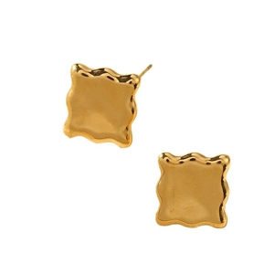 French design irregular square gold earrings with liquid metal texture in stainless steel