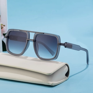 Mens square polarized sunglasses with grey frames and blue gradient lenses