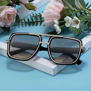 Luxury square polarized sunglasses for men with black gold frame and double bridge