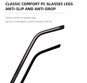 Close-up of black anti-slip PC temple arms with ergonomic design for oval sunglasses