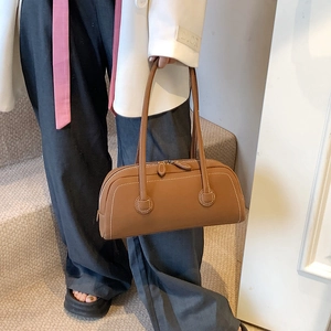 Women PU Leather Underarm Baguette Bag Contrast Stitching Retro Large Capacity Shoulder Handbag Commuter Office Fashion