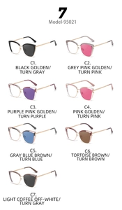 Collection of seven cat-eye photochromic glasses in various frame and lens colors