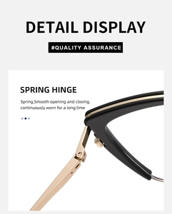 Detail view of fashion cat-eye sunglasses featuring a durable golden metal spring hinge