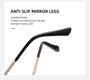 Detail view of anti-slip cat-eye sunglasses legs with golden metal and black curved tips