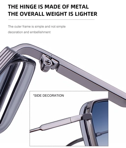 Close-up of durable metal hinge and sleek square frame design on men's sunglasses
