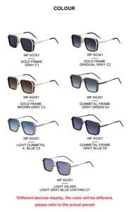 Detailed color selection guide for vintage square frame punk sunglasses in various metal finishes