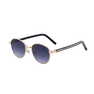 Retro oval sunglasses with golden metal frames and dark grey gradient lenses for men