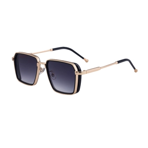 Classic square frame punk sunglasses for men featuring a gold and black metal design