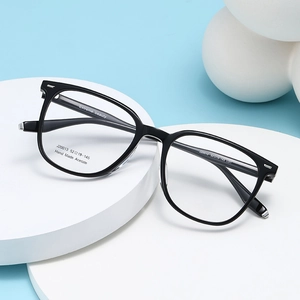 Modern square black acetate eyeglasses frames with handmade finish and clear lenses