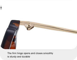 Detail view of durable metal hinge on tortoiseshell square frame sunglasses