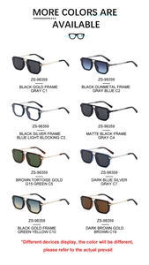 Collage of square aviator sunglasses in eight colors with metal bridge and retro frames