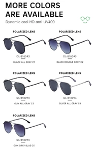 Five color options of aviator polarized sunglasses featuring HD vision and UV400 protection