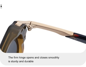 Detailaufnahme der robusten Goldmetall-Scharniere an der polarisierten Sonnenbrille