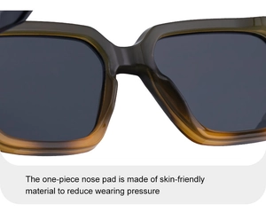 Detail der hautfreundlichen einteiligen Nasenpads an der quadratischen Sonnenbrille