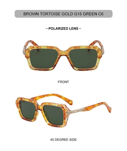 Front- und Seitenansicht der quadratischen Polarisations-Sonnenbrille mit G15 Gläsern