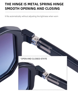 Détail de la charnière à ressort métallique sur lunettes de soleil pour un port ajusté