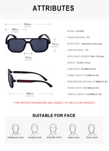 Dimensions techniques et caractéristiques des lunettes de soleil aviateur à rayures rouges