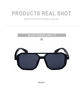 Vue de face de lunettes de soleil carrées surdimensionnées avec monture noire