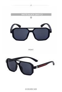 Vues de face et de profil à 45 degrés des lunettes de soleil hexagonales noir mat