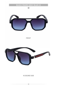 Vues de face et de profil à 45 degrés de lunettes de soleil carrées à double pont